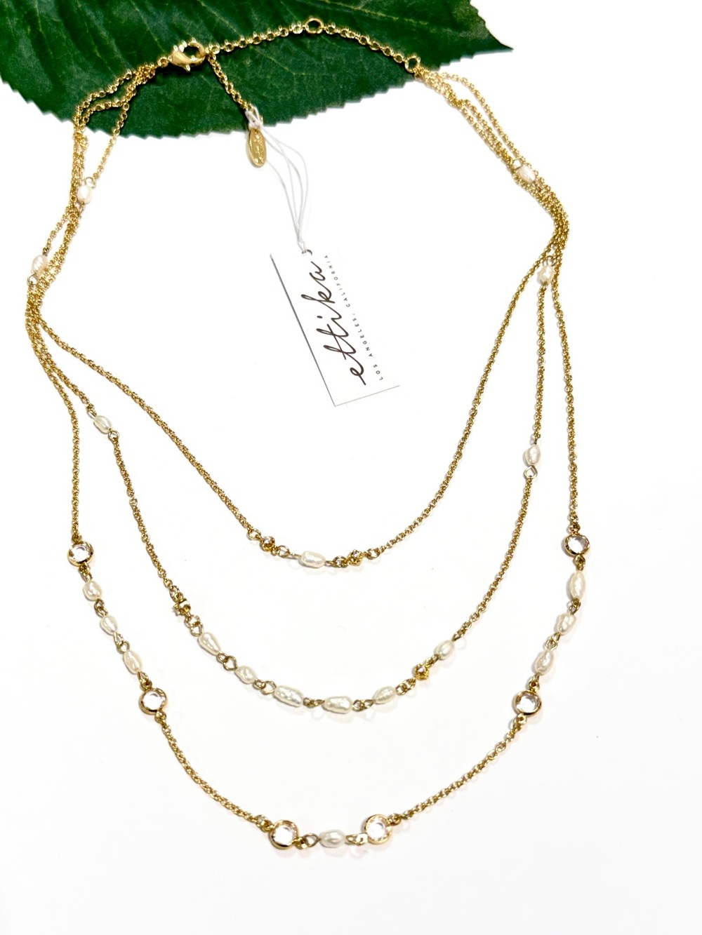 ETTIKA Gold Tone Pearl Layered Necklace 18” Signed NWT
